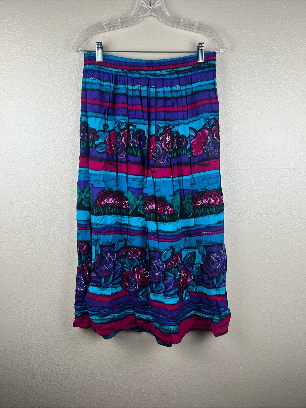 Vintage Koret XL Colorful Floral Striped Midi Skirt